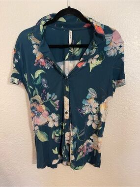 Soma Cool Nights Teal Floral Sleep Button-down